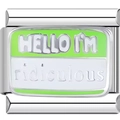 Italienisches Charm-Armbandglied aus Edelstahl mit Hello I'm Ridiculous Emaille-Anhänger - 1513-HELLO I'M RIDICULOUS Buchstabe