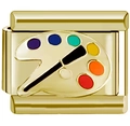 Italian charm link with colorful enamel art palette and brush in golden finish - Golden Artist Palette (3197)