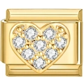 Italian modular gold charm link with a crystal heart design and sparkling cubic zirconia - Gold Pavé Heart Zirconia Style (2263)
