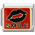 Italienisches Armband-Element mit roter Emaille, Lippen-Icon und goldenem SMILE-Schriftzug - Rote Lippen SMILE (2295)