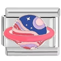 Detailansicht eines Saturn-Planeten-Charms mit Emaille für italienische Armbänder - Pastell Galaxie (2300)