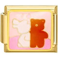 Goldenes Edelstahl-Modul mit rosa Emaille, Hasen- und Gummibärchen-Design für Armbänder - Rosa Küssender Bär Hase (A2388)