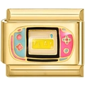 Golden stainless steel modular link charm featuring a colorful retro gaming console design - Pink Game Console (2390)