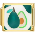 Macro detail of 9mm gold stainless steel Italian charm featuring avocado enamel design - Avocado (2391)
