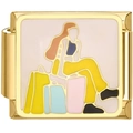Italiaanse modulaire charm van goud roestvrij staal met stijlvol reizende vrouw ontwerp - Modefiguur Winkelen(2397)
