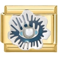 Detail eines 9mm goldenen Edelstahl Italian Charm mit blauem Emaille und weißer Perle - Böser Blick Perle (2392)