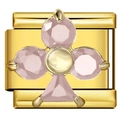 Detail eines Armbandglieds aus goldfarbenem Edelstahl mit rosa Kristallblüte - Rosa Zirkonia Blume (2393)
