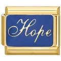 Charm modulare in acciaio inossidabile dorato con smalto blu e scritta Hope per bracciali - HOPE Oro (2428)
