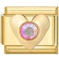 Dettaglio macro della maglia dorata con design a cuore e cristallo rosa iridescente - Cuore Colorato Oro (2424)