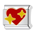 Italian style stainless steel link charm with red enamel heart and yellow stars - Red Star Shining Style