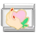 Italian charm link with a pink enamel finger heart design and gold details - Hand Holding Purple Heart Style