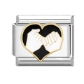 Italian charm bracelet link with pinky swear heart design in silver and gold finish - Pinky Swear Black Heart Style