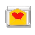 Italian style stainless steel modular link featuring a yellow heart envelope charm - Heart Envelope Mail Style