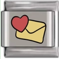 Silver stainless steel Italian charm link featuring a romantic heart letter pattern - Heart Stamped Envelope Style