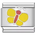 Detail of stainless steel Italian charm bead with yellow butterfly enamel for DIY bracelets - Yellow Butterfly (2484)