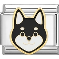 Edelstahl-Armband-Modul mit goldenem Shiba Inu Hundemotiv aus Emaille-Verarbeitung - Shiba Inu (1956)