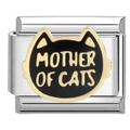 Italian modular charm bracelet in silver steel with black enamel Mother of Cats gold charm - Mother Cat Style (2549)