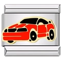 Vue macro détaillée d'un charm de voiture de sport rouge en émail pour bracelets en acier - Motif Rouge Noir-Voiture de Course Rouge (2614)