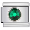 Italian style stainless steel link charm with a round dark green faceted gemstone - Dark Green