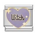 Maillon de bracelet à breloques en acier inoxydable avec cœur violet et gravure Witch - Cœur Violet-Witch (2609)