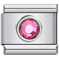 Classic stainless steel modular link charm with round pink crystal for DIY bracelets - Light Pink