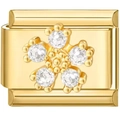 18K Gold Modulares Charm-Glied mit einem zarten Zirkonia-Blumendesign in Goldoptik - Gold Fünf-Stein Blume Zirkonia Stil (2268)