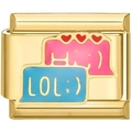 Italiaanse modulaire armband link van goud rvs met roze Hi en blauwe LOL tekstballonnen - Tekstballon Emoji(2395)