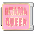 Italian charm link bracelet featuring a pink enamel Drama Queen design in stainless steel - Italian Charm Link / Pink Drama Queen