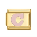 Détail du maillon de bracelet italien doré avec lettre C rose en émail poli - Base Or Lettre Rose C