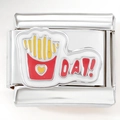 Italian charm link bracelet with stainless steel fries and red Day lettering - Italian Charm Link / Fries Day