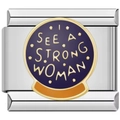Modular stainless steel charm with purple I SEE A STRONG WOMAN text for DIY bracelet - Strong Woman Style (2556)