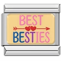 Italian charm link bracelet featuring Best Besties heart design in stainless steel - Besties (2859)