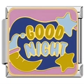 Detalle macro del eslabón de pulsera italiana con diseño esmaltado de Luna, Estrella y Good Night - GOODNIGHT (2850)