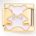 Dettaglio del charm in acciaio inossidabile con orsetto in smalto bianco e zirconi - Stile Orso Bianco con Due Diamanti (2877)
