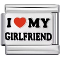 Italian charm bracelet link in silver stainless steel with I Love My Girlfriend text - Silver (I ❤️ MY GIRLFRIEND)