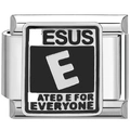 Italian charm bracelet link with Jesus text and ESRB game rating style in black - Jesus Rating Style (2323)
