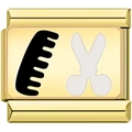 Detail view of gold stainless steel modular charm with hair comb and scissors patterns - Scissors & Comb