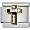 Italian style stainless steel charm with black Jesus Loves cross for modular bracelet - Jesus Loves Cross Style (2318)