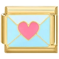 Italian charm link modular bracelet in 18K gold stainless steel with a blue heart envelope - Rose Red Envelope