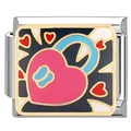 Charm italiano con lucchetto a cuore rosa e cuoricini rossi su acciaio inossidabile - Stile Lucchetto a Cuore Rosa (2907)