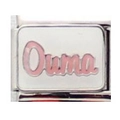 Maillon de bracelet à breloques italien en acier argenté avec mot Ouma rose - Texte Rose-Ouma (2604)