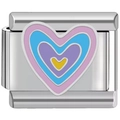 Dettaglio charm italiano con cuori in smalto multicolore nei toni del rosa e viola - Stile Cuore a Strati Multicolore (2908)