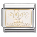 Charm en acier inoxydable avec texte God's Little Masterpiece en émail blanc - Bord Or Blanc-GOD'S Masterpiece (2605)