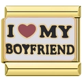Italian charm bracelet link in gold with I Love My Boyfriend red heart message - Gold (I ❤️ MY BOYFRIEND)