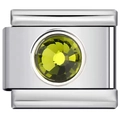 Italian charm bracelet link in stainless steel with olive green gemstone inlay - Yellow