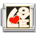 Link modulare per bracciale con scritta LOVE e cuore rosso su smalto nero ed acciaio - Stile Lettera Artistica Nera LOVE (2913)