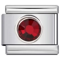 Classic stainless steel modular bracelet charm with a vibrant red round gemstone - Wine Red