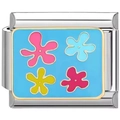 Maglia per bracciale componibile in smalto blu con piccoli fiori colorati decorati - Stile Fiore Cartoon a Quattro Colori (2905)