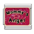 Maillon de charme italien avec texte Mommy's Angel et fond rose pailleté argenté - Paillettes Roses-Mommy's Angel (2608)