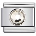 Classic modular stainless steel link featuring a clear round faceted crystal charm - Transparent